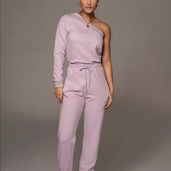 JLuxlabel Lilac AADI One Shoulder Fleece Top - Picture 2 of 5